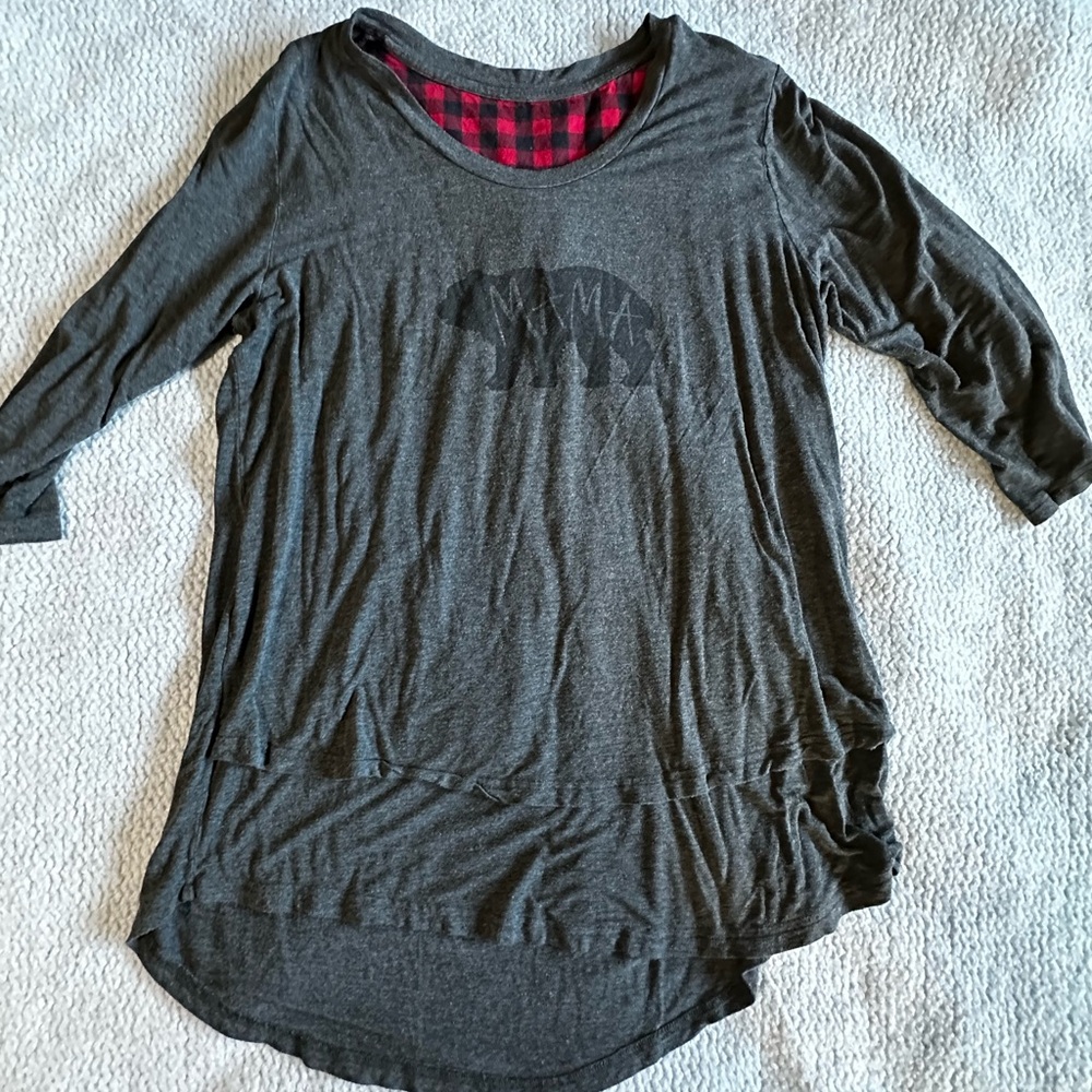 Latched Mama Dark Gray Scoop-Neck Tunic with Red Plaid Lining